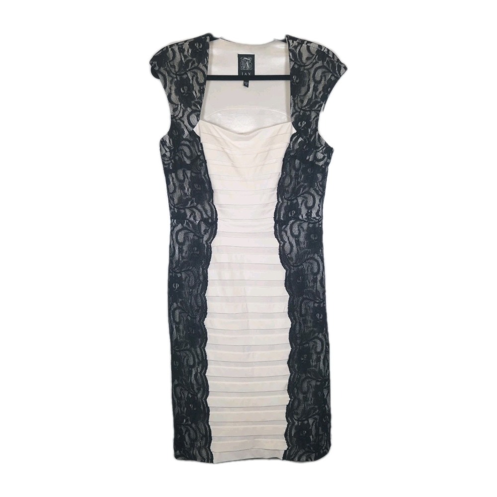 JAX Ivory Floral Lace Sheath Bodycon Dress Size 10 Elegant Formal Cocktail
